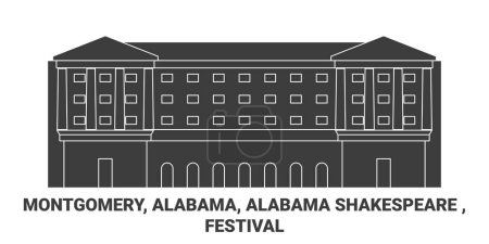 Téléchargez les illustrations : États-Unis, Montgomery, Alabama, Alabama Shakespeare, Illustration vectorielle de ligne de voyage du Festival - en licence libre de droit
