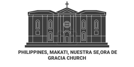 Téléchargez les illustrations : Philippines, Makati, Nuestra Se, Ora De Gracia Illustration vectorielle de ligne de voyage de l'église - en licence libre de droit