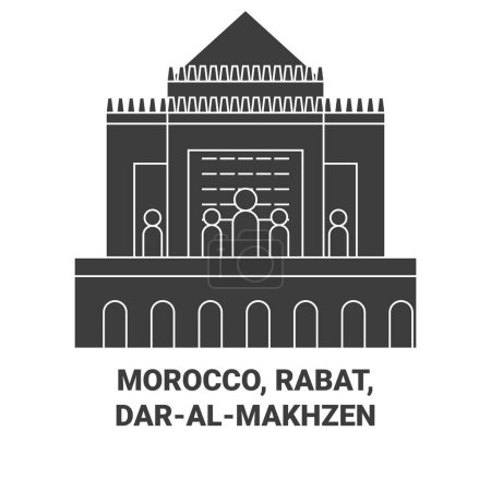 Téléchargez les illustrations : Maroc, Rabat, Daralmakhzen illustration vectorielle de ligne de voyage - en licence libre de droit