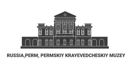 Illustration for Russia,Perm, Permskiy Krayevedcheskiy Muzey, travel landmark line vector illustration - Royalty Free Image