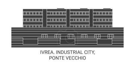 Illustration for Italy, Ivrea, Ponte Vecchio travel landmark line vector illustration - Royalty Free Image