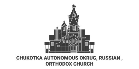 Illustration for Russia, Chukotka Autonomous Okrug, Orthodox Church travel landmark line vector illustration - Royalty Free Image