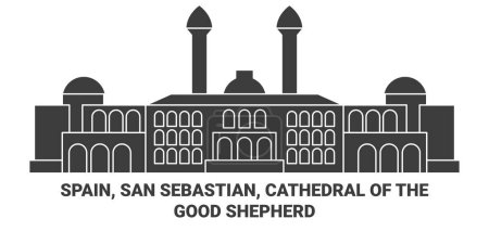 Illustration for Spain, San Sebastian, Cathedral Of The Good Shepherd travel landmark line vector illustration - Royalty Free Image