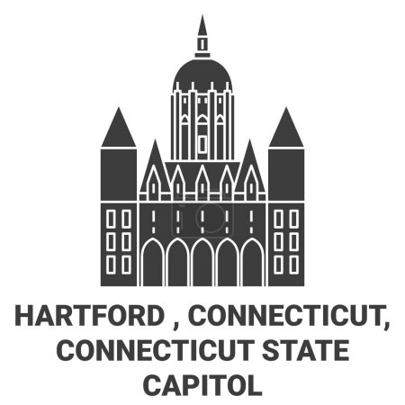 Téléchargez les illustrations : États-Unis, Hartford, Connecticut, État du Connecticut Illustration vectorielle de ligne historique de voyage du Capitole - en licence libre de droit