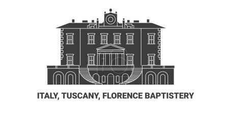Ilustración de Italia, Toscana, Florencia Baptisterio, recorrido hito línea vector ilustración - Imagen libre de derechos