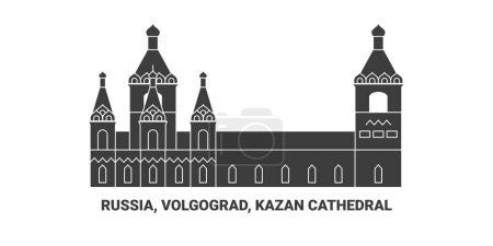 Illustration for Russia, Volgograd, Kazan Cathedral, travel landmark line vector illustration - Royalty Free Image