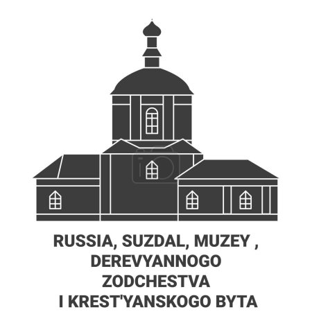 Illustration for Russia, Suzdal, Muzey , Derevyannogo Zodchestva I Krestyanskogo Byta travel landmark line vector illustration - Royalty Free Image