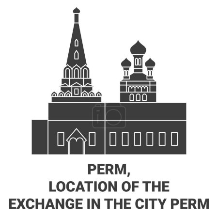 Illustration for Russia, Perm, Summertime , Location Of The Exchange In The City Perm travel landmark line vector illustration - Royalty Free Image