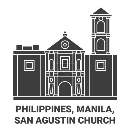 Ilustración de Filipinas, Manila, Iglesia de San Agustín recorrido hito línea vector ilustración - Imagen libre de derechos
