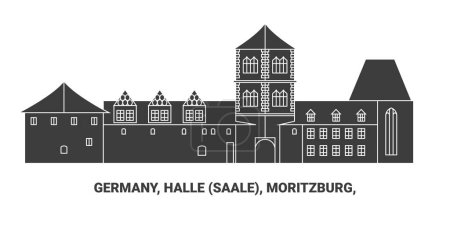 Illustration for Germany, Halle Saale, Moritzburg, travel landmark line vector illustration - Royalty Free Image