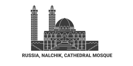 Ilustración de Rusia, Nalchik, Catedral Mezquita recorrido hito línea vector ilustración - Imagen libre de derechos