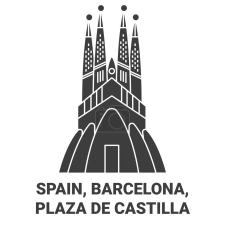 Ilustración de España, Barcelona, Sagrada Familia recorrido hito línea vector ilustración - Imagen libre de derechos