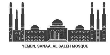 Illustration for Yemen, Sanaa, Al Saleh Mosque, travel landmark line vector illustration - Royalty Free Image