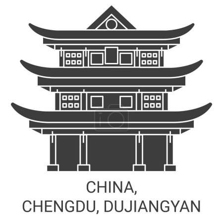 Téléchargez les illustrations : Chine, Chengdu, Dujiangyan Voyage illustration vectorielle de ligne historique - en licence libre de droit