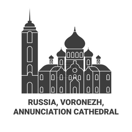 Téléchargez les illustrations : Russie, Voronej, Annonciation Cathédrale Voyage illustration vectorielle ligne historique - en licence libre de droit