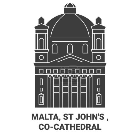 Illustration for Malta, St Johns , Cocathedral travel landmark line vector illustration - Royalty Free Image
