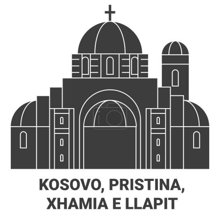 Téléchargez les illustrations : Kosovo, Pristina, Xhamia E Illustration vectorielle de ligne de voyage Llapit - en licence libre de droit