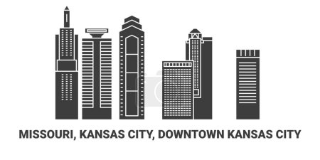 Illustration for United States, Missouri, Kansas City, Downtown Kansas City, travel landmark line vector illustration - Royalty Free Image