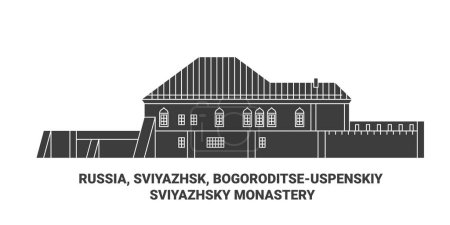 Téléchargez les illustrations : Russie, Sviyazhsk, Bogoroditseuspenskiy voyages illustration vectorielle de ligne historique - en licence libre de droit