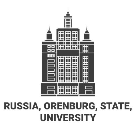 Illustration for Russia, Orenburg, State, University travel landmark line vector illustration - Royalty Free Image