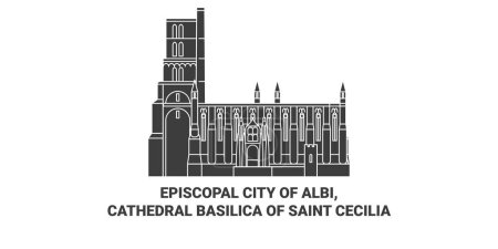 Ilustración de Francia, Ciudad Episcopal de Albi, Catedral Basílica de Santa Cecilia viaje hito línea vector ilustración - Imagen libre de derechos