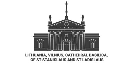 Ilustración de Lituania, Vilna, Catedral Basílica, De San Estanislao Y San Ladislao recorrido hito línea vector ilustración - Imagen libre de derechos