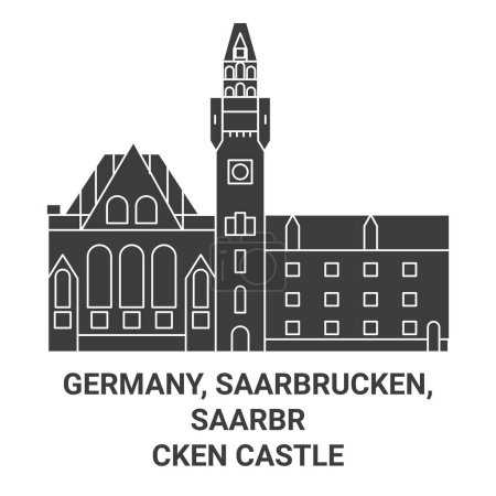 Illustration for Germany, Saarbrucken, Saarbrcken Castle travel landmark line vector illustration - Royalty Free Image