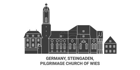 Illustration for Germany, Steingaden, Pilgrimage Church Of Wies travel landmark line vector illustration - Royalty Free Image
