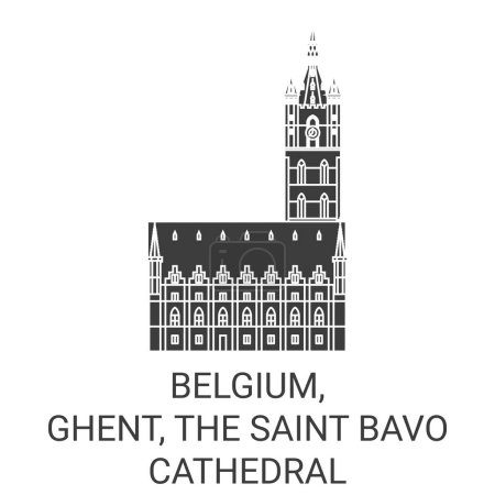 Téléchargez les illustrations : Belgique, Gand, La Cathédrale Saint-Bavo illustration vectorielle de ligne de voyage - en licence libre de droit
