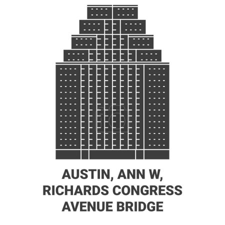 Illustration for Usa, Austin, Ann W, Richards Congress Avenue Bridge travel landmark line vector illustration - Royalty Free Image