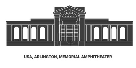 Illustration for Usa, Arlington, Memorial Amphitheater travel landmark line vector illustration - Royalty Free Image