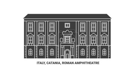 Ilustración de Italia, Catania, Anfiteatro romano recorrido hito línea vector ilustración - Imagen libre de derechos