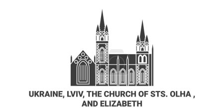 Illustration for Ukraine, Lviv, The Church Of Sts. Olha , And Elizabeth travel landmark line vector illustration - Royalty Free Image