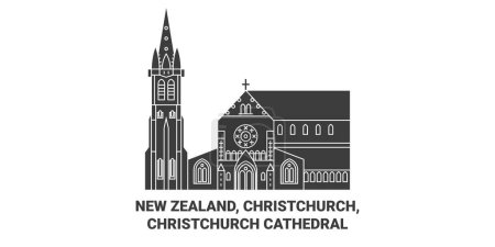 Illustration for New Zealand, Christchurch, Christchurch Cathedral travel landmark line vector illustration - Royalty Free Image