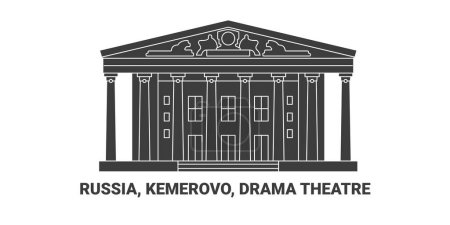 Ilustración de Rusia, Kemerovo, Drama Teatro viaje hito línea vector ilustración - Imagen libre de derechos