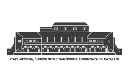 Illustration for Italy, Messina, Church Of The Santissima Annunziata Dei Catalani travel landmark line vector illustration - Royalty Free Image