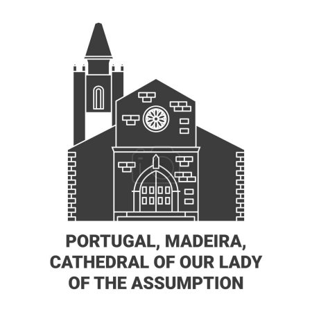 Ilustración de Portugal, Madeira, Catedral de Nuestra Señora de la Asunción En S viaje hito línea vector ilustración - Imagen libre de derechos