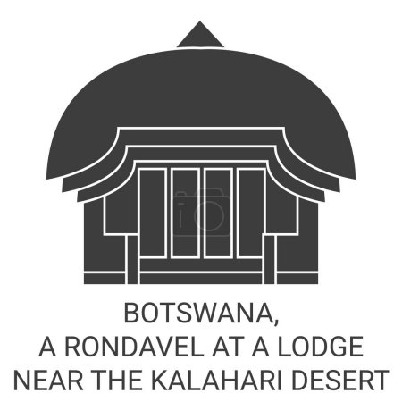 Téléchargez les illustrations : Botswana, un rondavel dans une loge près du désert du Kalahari illustration vectorielle de ligne de voyage - en licence libre de droit