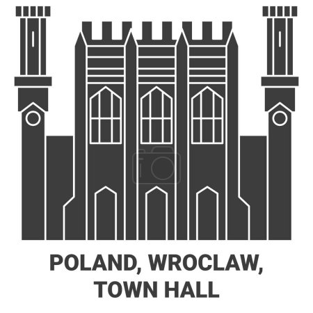 Téléchargez les illustrations : Pologne, Wroclaw, illustration vectorielle de ligne de voyage historique de la mairie - en licence libre de droit