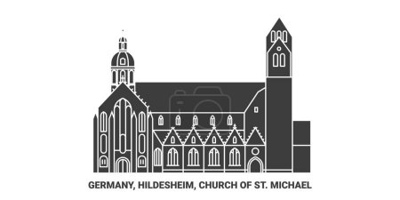 Téléchargez les illustrations : Allemagne, Hildesheim, Église de Saint-Michel illustration vectorielle de ligne de voyage - en licence libre de droit