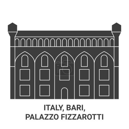 Téléchargez les illustrations : Italie, Bari, Palazzo Fizzarotti voyages illustration vectorielle de ligne historique - en licence libre de droit