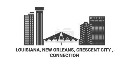 Téléchargez les illustrations : États-Unis, Louisiane, Nouvelle-Orléans, Crescent City, Illustration vectorielle de ligne de repère de voyage de connexion - en licence libre de droit