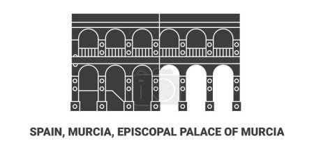 Illustration for Spain, Murcia, Episcopal Palace Of Murcia, travel landmark line vector illustration - Royalty Free Image