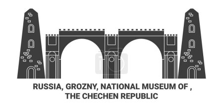 Ilustración de Rusia, Grozny, Museo Nacional de, La República de Chechenia viaje hito línea vector ilustración - Imagen libre de derechos