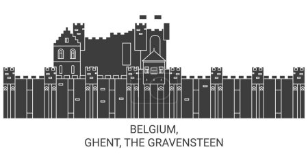 Illustration for Belgium, Ghent, The Gravensteen travel landmark line vector illustration - Royalty Free Image