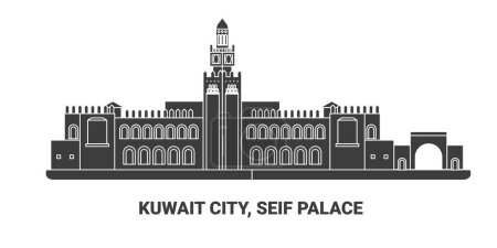 Téléchargez les illustrations : Koweït City, Seif Palace, illustration vectorielle de ligne de repère de voyage - en licence libre de droit
