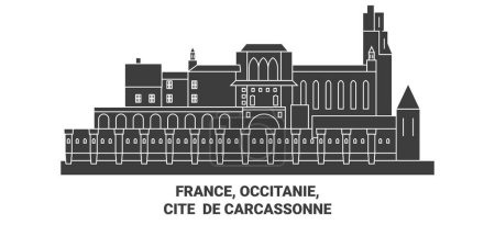 Ilustración de Francia, Occitanie, Cite De Carcassonne viaje hito línea vector ilustración - Imagen libre de derechos