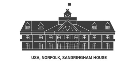 Téléchargez les illustrations : Usa, Norfolk, Sandringham House, illustration vectorielle de ligne de repère de voyage - en licence libre de droit