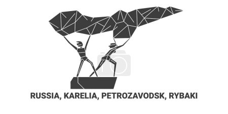 Téléchargez les illustrations : Russie, Carélie, Petrozavodsk, Rybaki, illustration vectorielle de ligne de repère de voyage - en licence libre de droit