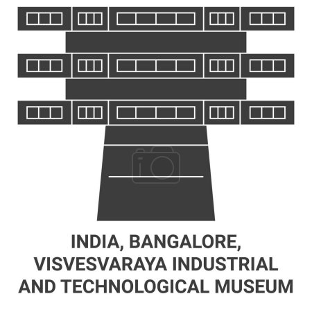 Ilustración de India, Bangalore, Visvesvaraya Museo Industrial y Tecnológico de viaje hito línea vector ilustración - Imagen libre de derechos